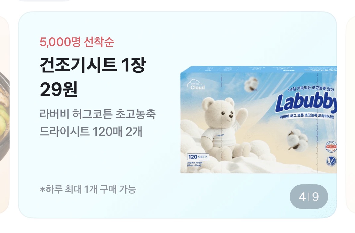 건조기 시트 1장 29원