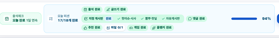 오랜만에 18종 미션 완료~